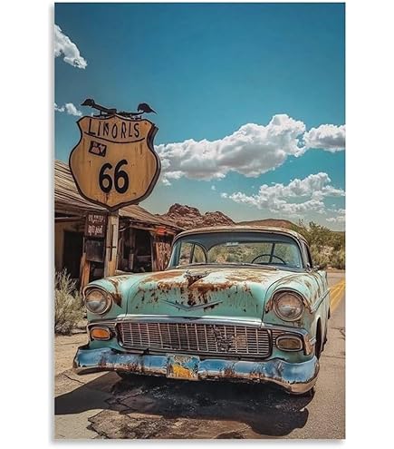 Amazon｜インテリアポスター ヴィンテージ アメリカン ルート 66 ROUTE